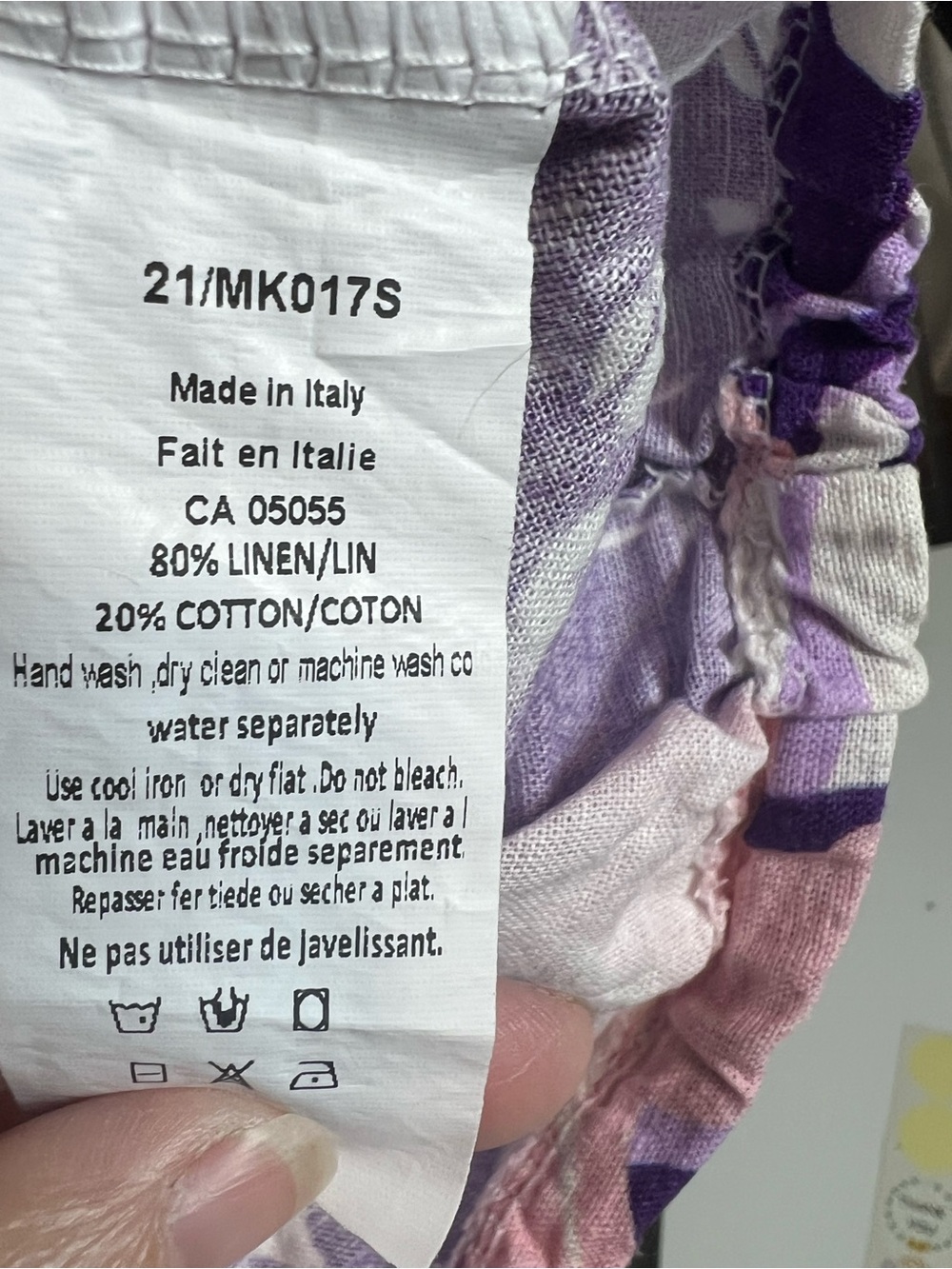 90s Style Floral Crop Shirt L Purple Pink Linen Blend Hawaiian made in Italy - Picture 4 of 6